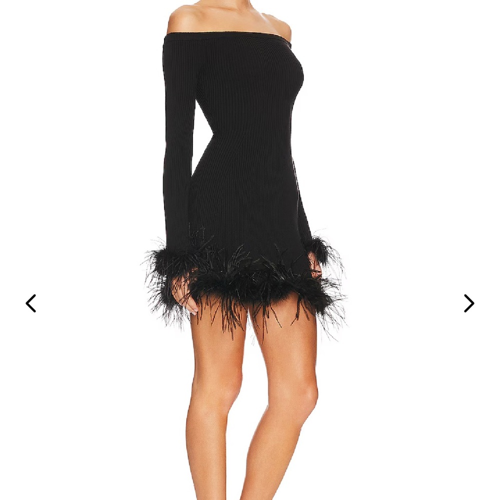 Lovers + Friends Black Off-Shoulder Dress with Feather Detail